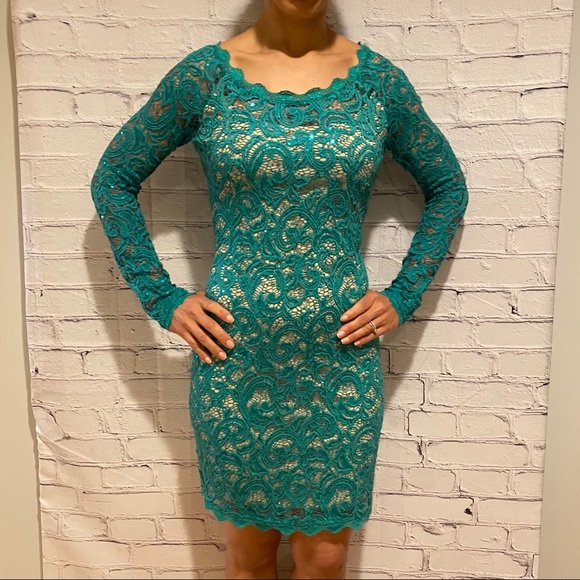 (Brand) Green Lace fitted Dress - Picture 12 of 14